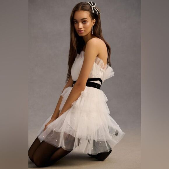 Anthropologie Maeve Tiered Strapless Tulle Dress / Size 12 - Picture 4 of 9